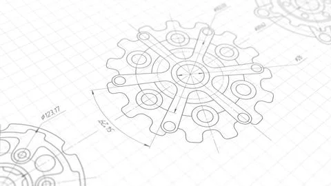 Technical drawing of gears.Mechanical Engineering background . Stock Photos