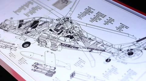 technical drawing of helicopter on touch screen computer 61669673