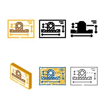 Technical drawing mechanical engineer color icon vector styleset Stock Illustration