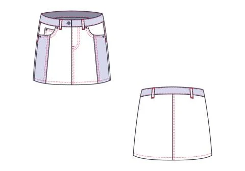 Technical drawing of mini jean skirt. Fashion template. Stock Illustration