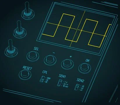 Technical drawing of the oscilloscope interface close-up 스톡 일러스트