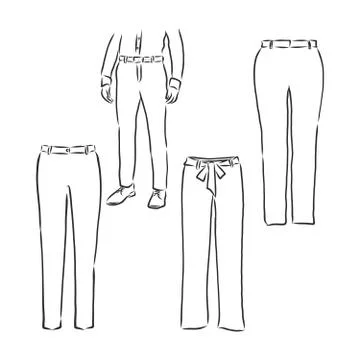 Technical drawing of pants, pants vector sketch illustration Stock Illustration