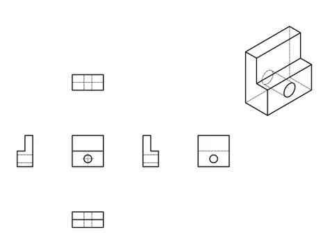 Technical Drawing with perspective and orthogonal views Stockillustratie