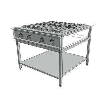 Technical drawing of a restaurant cooker in an architectural style Stock Illustration