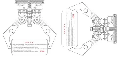 Technical drawing of a robot arm. Industrial Technology Banner. Stock Illustration