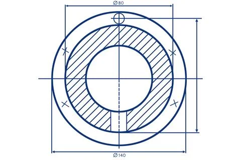 Technical drawing is showing ring-shaped part in section, with concentric Stock Photos