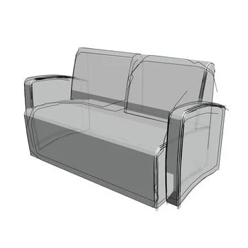 Technical Drawing of a Sofa in an Architectural Style Stock Illustration