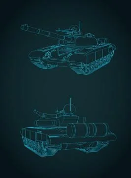 Technical drawing of a Soviet main battle tank t-72 イラスト素材