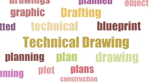 Technical Drawing Tagcloud Animated Isolated On White 스톡 동영상 107236689