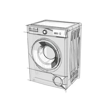 Technical drawing of a washing machine in an architectural style Stock Illustration