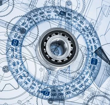 Technical drawings with the bearing Stockillustratie