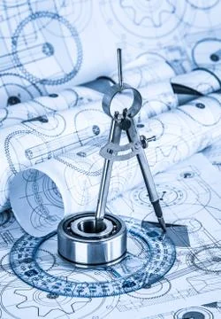 Technical drawings with the bearing Stockillustratie