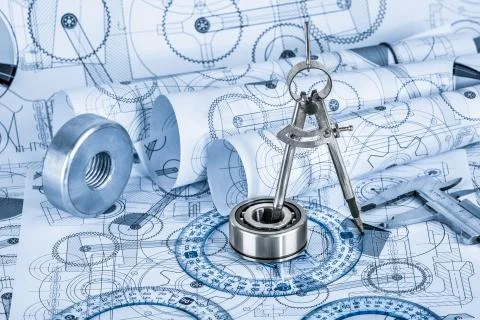 Technical drawings with the bearing Stockillustratie