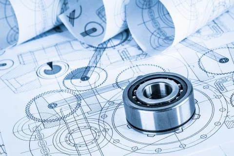 Technical drawings with the bearing Stockillustratie
