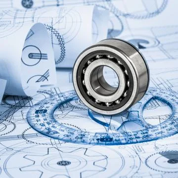 Technical drawings with the bearing Stock Photos