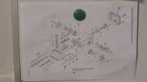 Technical drawings fixed on magnetic board view Stock Footage 119229647