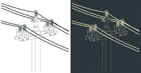 Technical drawings of high voltage electric pole Stock Illustration
