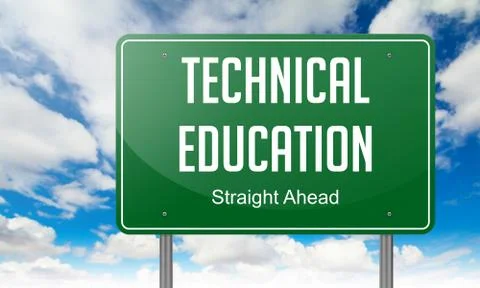 Technical Education on Highway Signpost. Stock Illustration