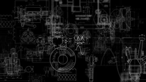 Technical electrical engineering blueprint animation on black background Stock Footage 340154161