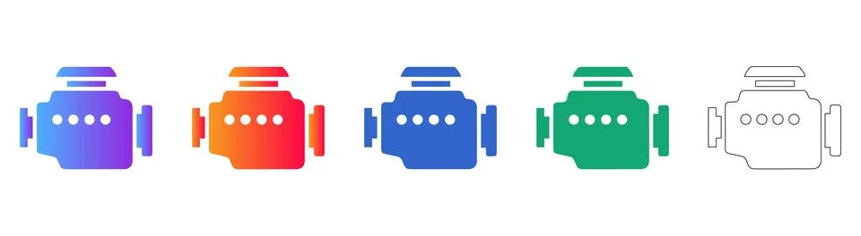 Technical Engine Component Icon Set Ilustração Stock