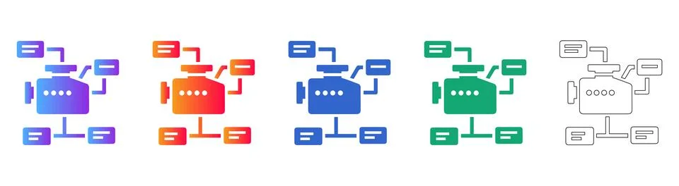 Technical Engine System Flowchart Icon Set Stock Illustration
