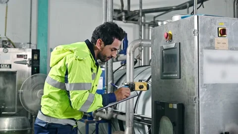 Technical engineer with radio communication checking and writing report condi Stock Footage 185531815