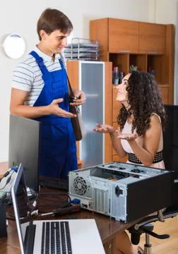 Technical engineer upgrading hardware of client computer Stock Photos