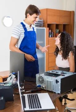 Technical engineer upgrading hardware of client computer Stock Photos