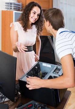 Technical engineer upgrading hardware of client computer Stock Photos