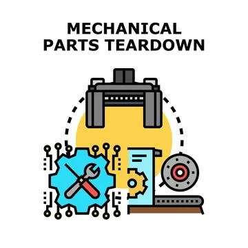 Technical engineering analyzing mechanical parts for maintenance and repair Stock Illustration
