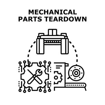 Technical engineering analyzing mechanical parts for maintenance and repair Stock Illustration