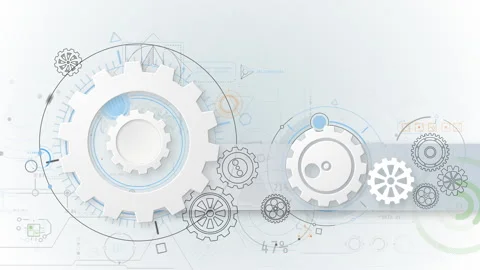 Technical engineering background with working gears mechanism Stock Footage 335888383