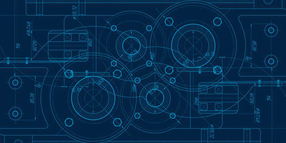 Technical engineering banner.Rotating gears. School physics.Machine technolog Stock Illustration