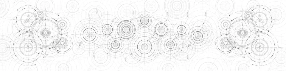 Technical engineering banner.Rotating gears. School physics.Machine technolog Stock Illustration