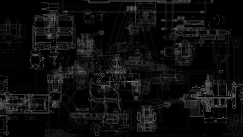 Technical engineering blueprint animation on black background Stock Footage 340086857