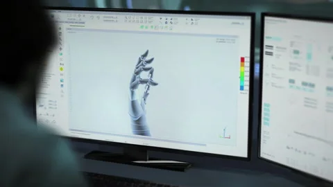 Technical engineering desktop program constructing a virtual model of robot hand Stock Footage 282785388