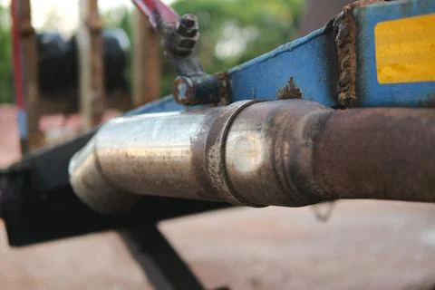 Technical equipment insights from an indoor workshop industrial pipe system.. Stock Photos