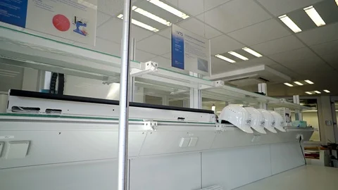 Technical equipment in the laboratory of the factory of plastic windows Stock Footage 93448404