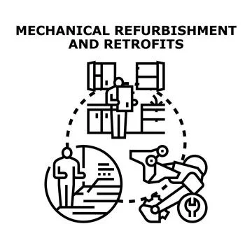 Technical equipment refurbishment and retrofitting process concept Stock Illustration