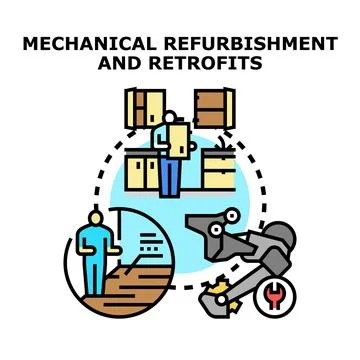 Technical equipment refurbishment and retrofitting process concept Stock Illustration