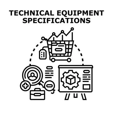 Technical equipment specifications concept outlining details about products,  Stock Illustration