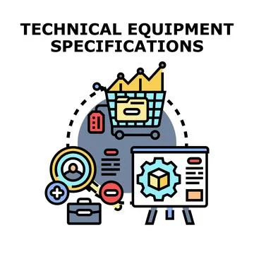 Technical equipment specifications outlining product characteristics for pu.. Stock Illustration