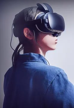 Technical equipment for virtual reality, person using VR helmet Illustrazione stock