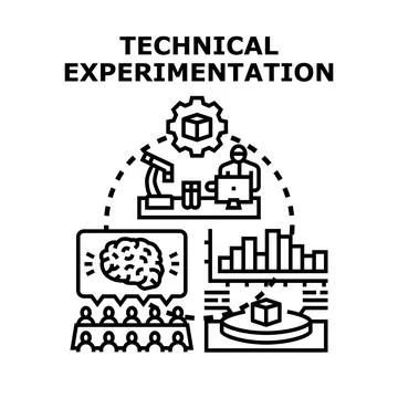 Technical experimentation process involving research and data analysis Stock Illustration