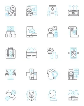 Technical expertise linear icons set. Programming, Nerking, Debugging Stock Illustration
