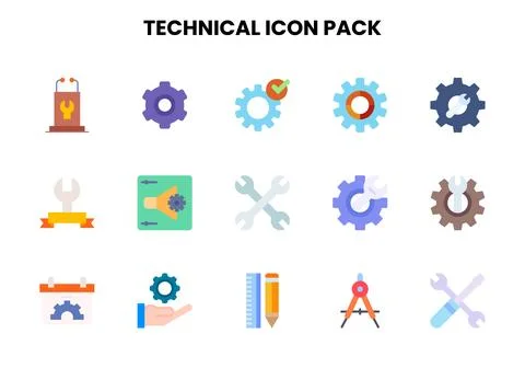 Technical Flat Bundle Icons Pack 库存插图
