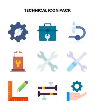 Technical Flat Collection Icons Pack Illustrazione stock