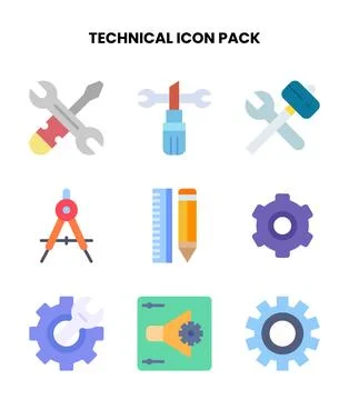 Technical Flat Collection Icons Pack Illustrazione stock