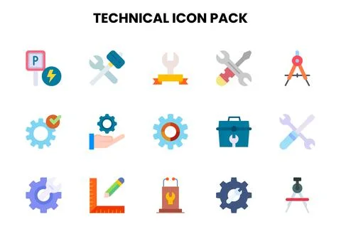 Technical Flat Design Icons Pack Ilustração Stock