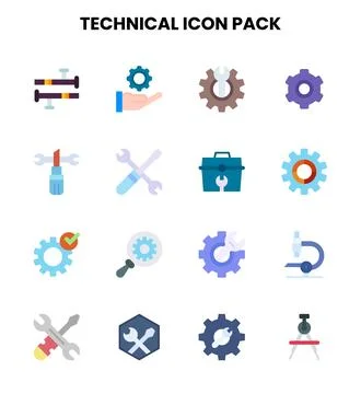 Technical Flat Graphics Icons Pack 库存插图